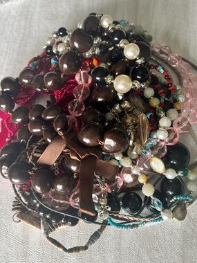 Bulk Vintage Costume Jewelry Lot 15 Pieces Necklaces Hoop Earrings Beaded Mixed